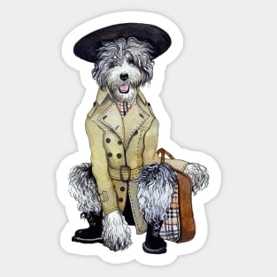 Sheepadoodle wearing trenchcoat Sticker